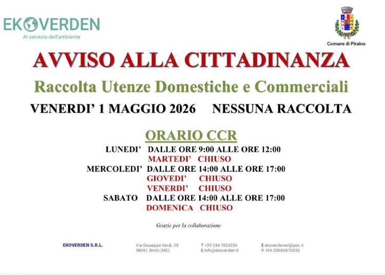 ⚠️ - Raccolta Utenze Domestiche e Commerciali e orario CCR ❗️