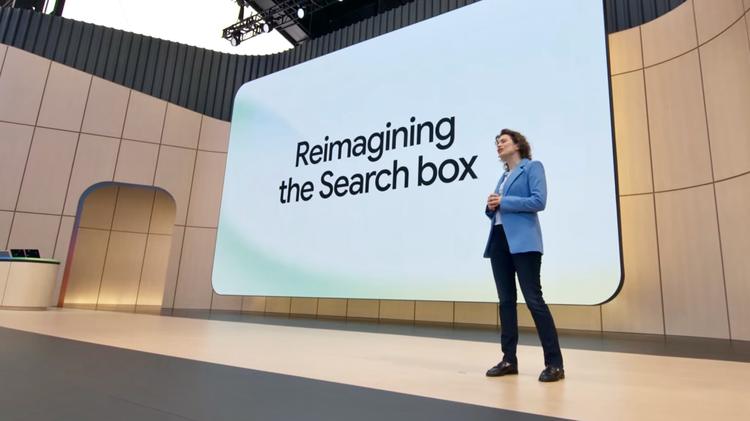 screenshot from google io 2026 showing slide that says 'reimagining the search box'