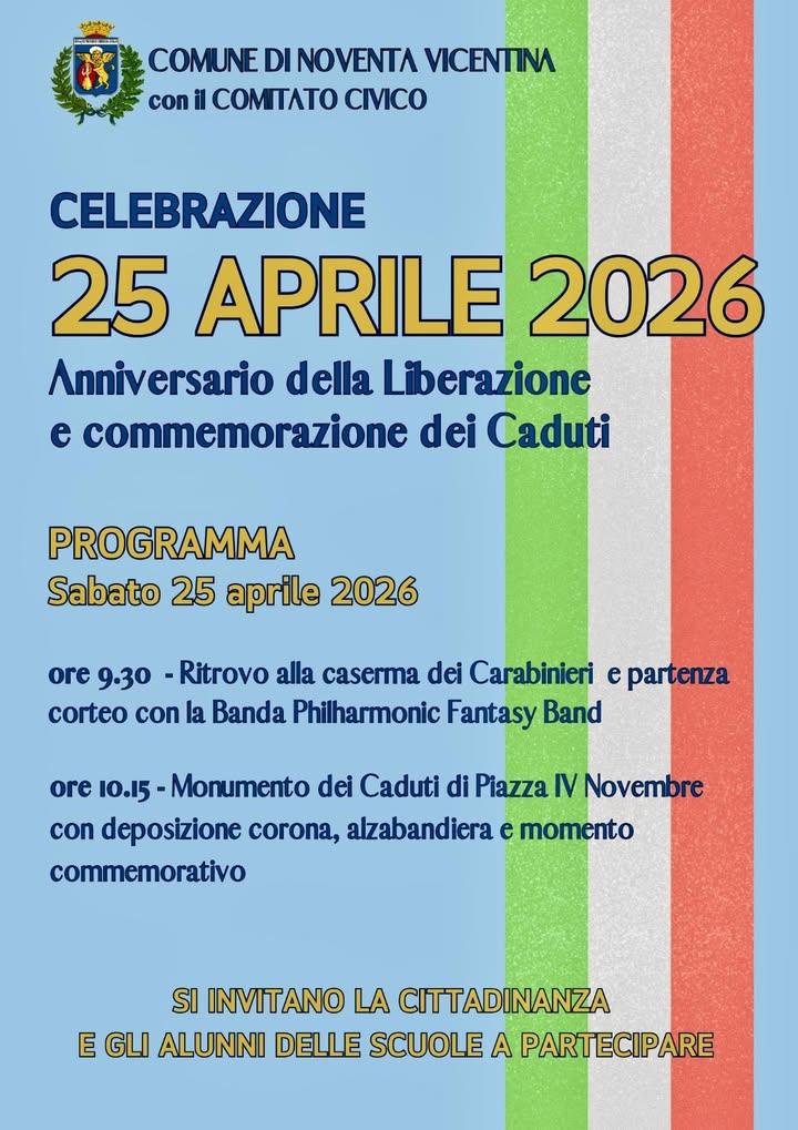 CELEBRAZIONE DEL 25 APRILE – FESTA DELLA LIBERAZIONE 🇮🇹 In occasione della Festa della Liberazione, sabato 25 aprile,...