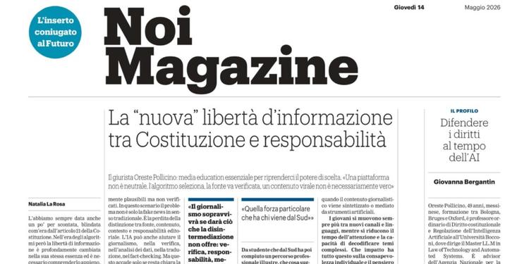 Su Noi Magazine l’intervista a Oreste Pollicino: libertà d’informazione e Costituzione, l’art. 21 è “moderno” ma le domande sono cambiate