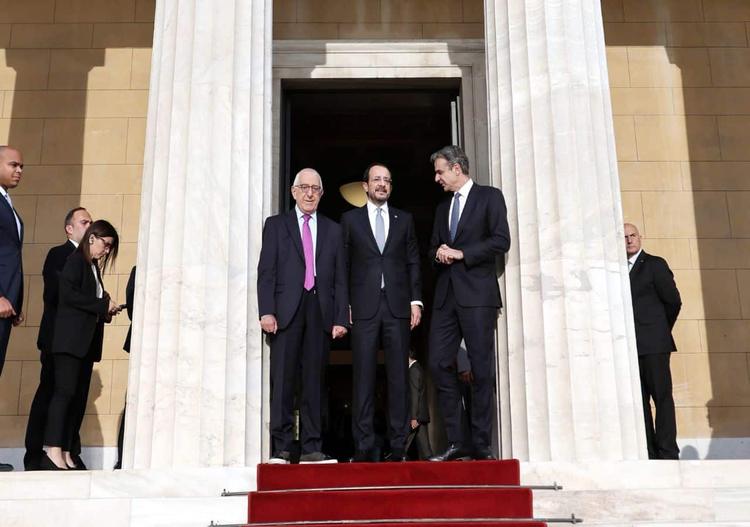 Left to right: President of the Hellenic Parliament, Cypriot President, Greek President