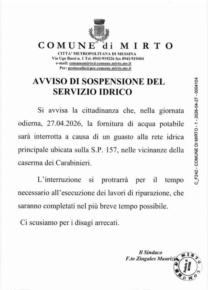 Comune di Mirto Posted