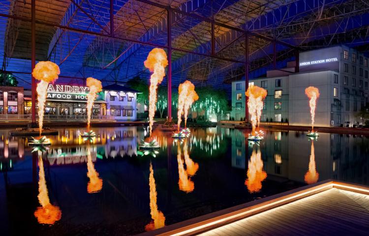 The Fire and Light Show at St. Louis Union Station family entertainment complex in St. Louis, Missouri. 