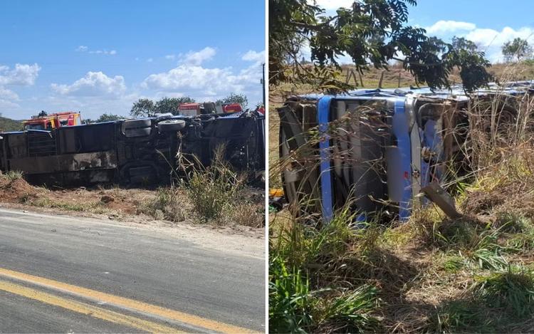 Bebê e mais quatro pessoas morrem em acidente entre caminhão, ônibus e dois carros na GO-010, dizem bombeiros