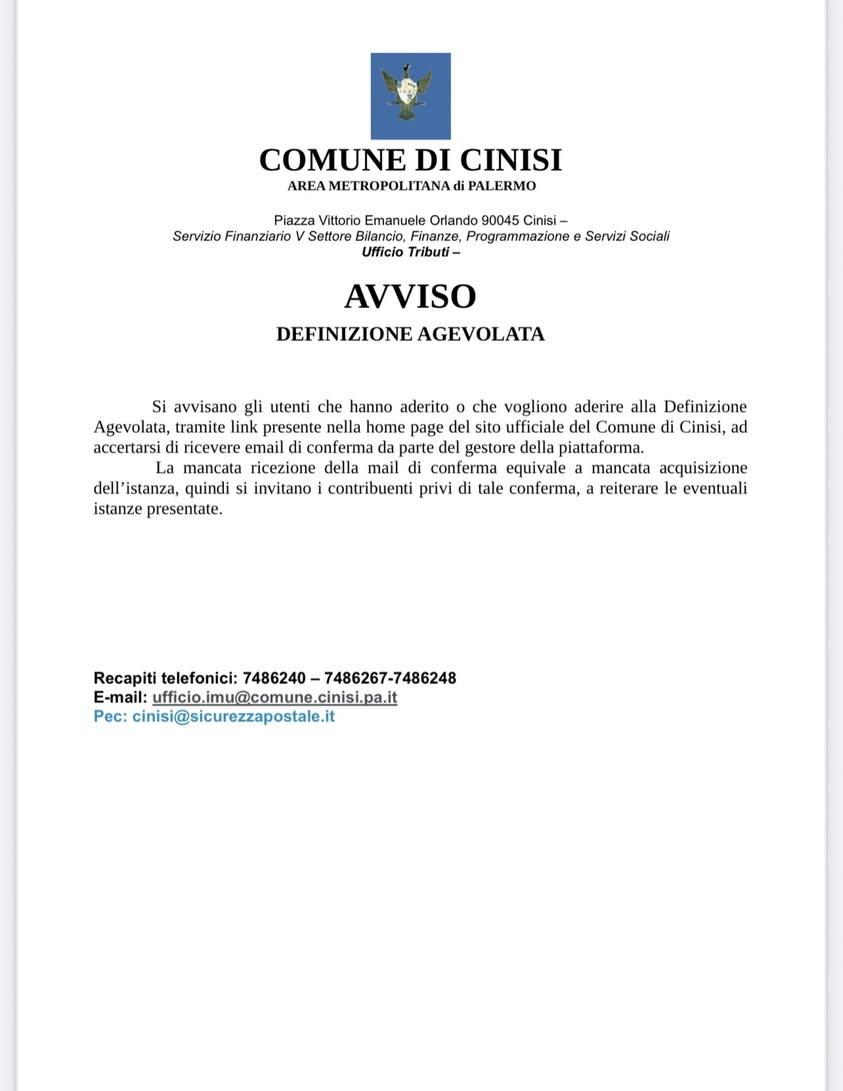 📢 AVVISO – DEFINIZIONE AGEVOLATA Si informano i contribuenti che hanno già aderito o intendono aderire alla Definizione...