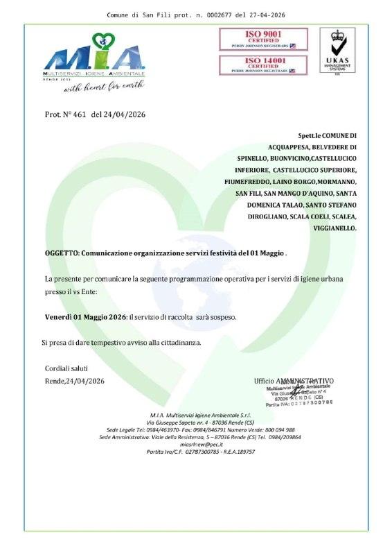 𝐀𝐯𝐯𝐢𝐬𝐨 - 𝟏 𝐦𝐚𝐠𝐠𝐢𝐨 𝐒𝐞𝐫𝐯𝐢𝐳𝐢 𝐝𝐢 𝐑𝐚𝐜𝐜𝐨𝐥𝐭𝐚 𝐃𝐢𝐟𝐟𝐞𝐫𝐞𝐧𝐳𝐢𝐚𝐭𝐚 𝐒𝐨𝐬𝐩𝐞𝐬𝐢 Si comunic...