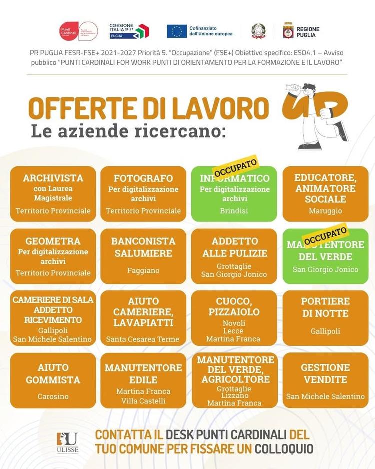 📣 PUNTI CARDINALI FOR WORK - SE-MI ORIENTO - MARUGGIO 🟠 O F F E R T E  D I  L A V O R O ℹ️ Ti invitiamo a venirci a tr...