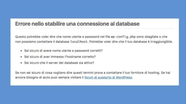 Errore di connessione database in WordPress.