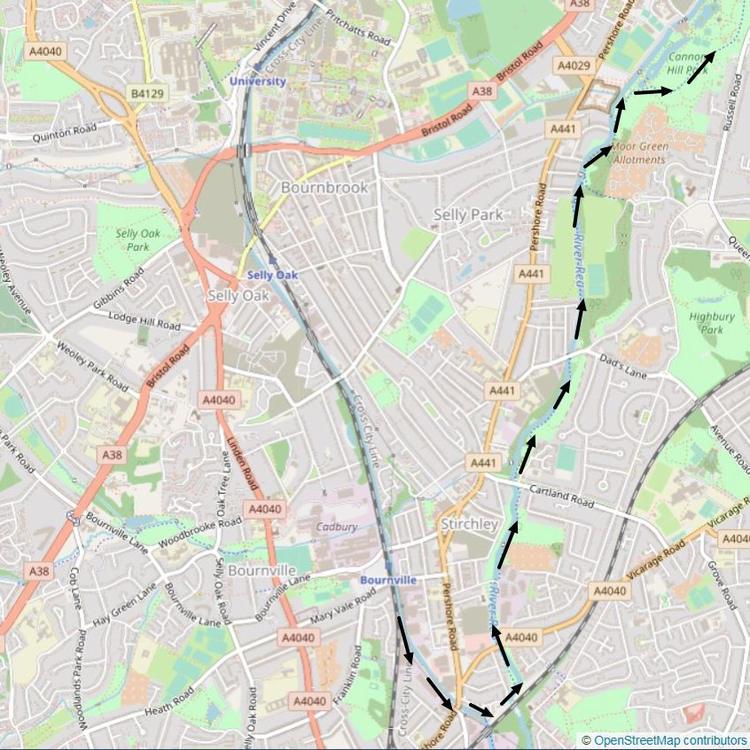 Part 5 of the Bournville and Rea Valley Cycle route up River Rea