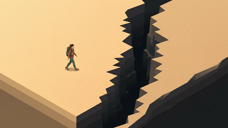 An uneven cliff line where solid ground drops away without warning.