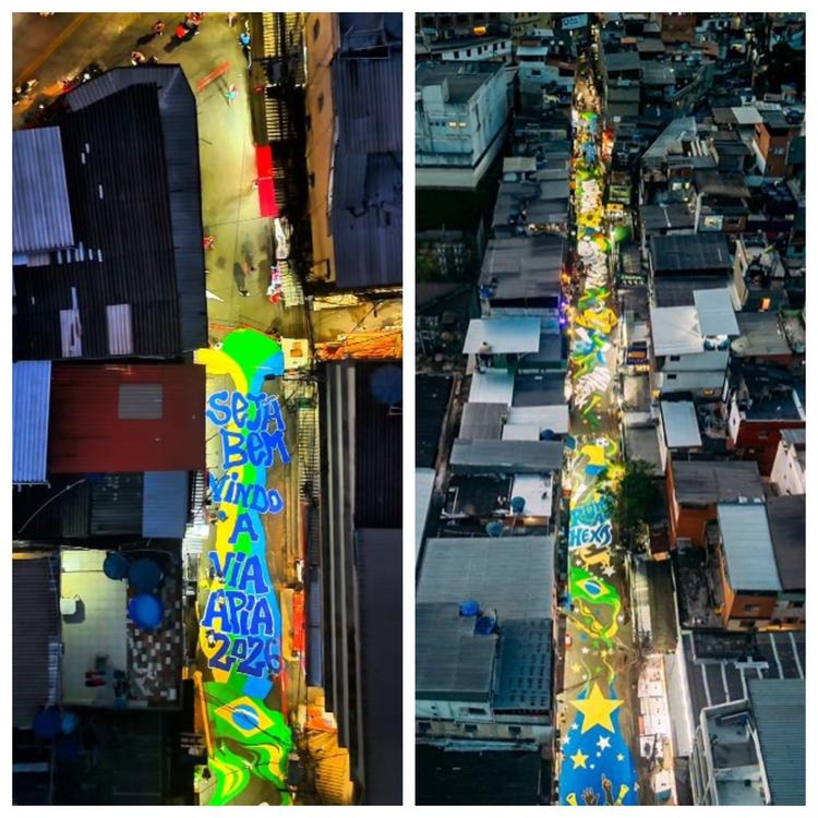 Vídeo mostra Via Ápia, na Rocinha, transformada por pintura gigante para a Copa do Mundo