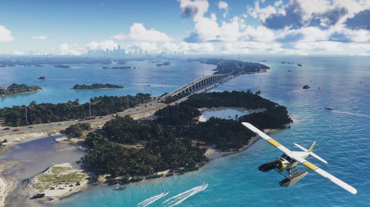 screenshot from grand theft auto 6 showing plane flying over island