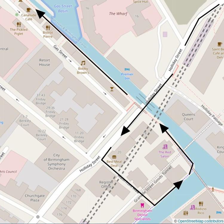Part 3 of the 3km run loop from Holliday Street passed the Gas Street Basin