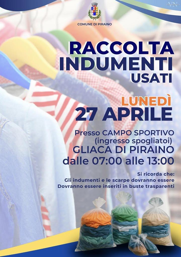 📌Raccolta indumenti usati a Piraino ♻️ Lunedì 27 Aprile 2026 sarà attivo un servizio straordinario di raccolta di indum...