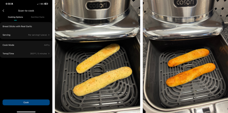 garlic breadsticks cooked in the cosori iconic