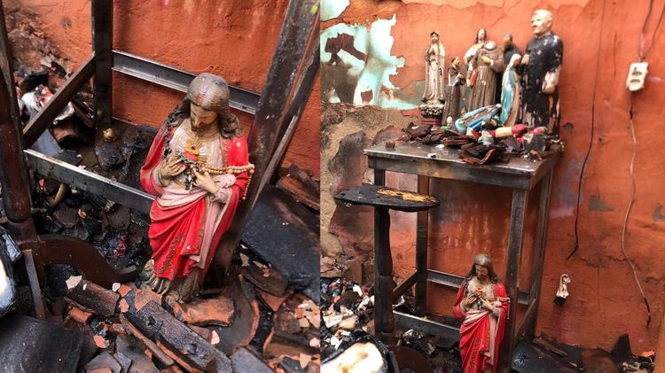 Altar religioso resiste a incêndio em casa no Piauí; imagem de Jesus Cristo ficou intacta
