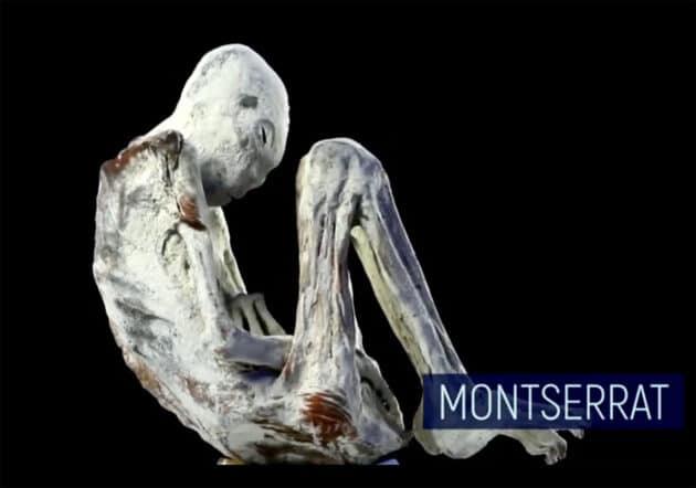 Ansicht der menschenartigen, jedoch dreigliedrigen und schwangeren Mumie „Monserrat“.Copyright/Quelle: Jaime Maussan / Maussan TV