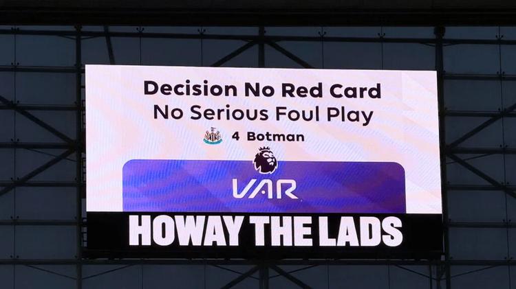 VAR Screen No Red Card Botman Newcastle United v Aston Villa Premier