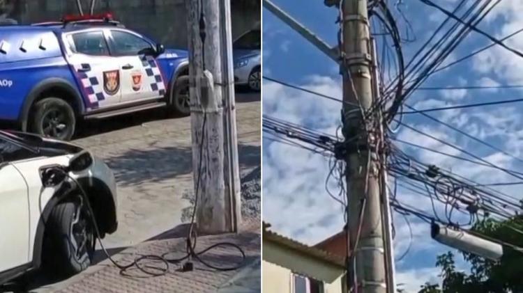 Motorista de app é flagrado fazendo ‘gato’ para carregar carro elétrico em Vitória