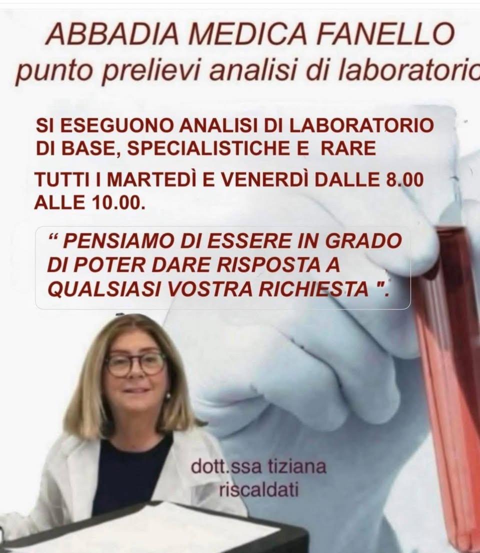🔬 Il nostro consorziato Abbadia Medica Fanello - Orvieto (TR) ha attivo il punto prelievi per analisi di laboratorio su...