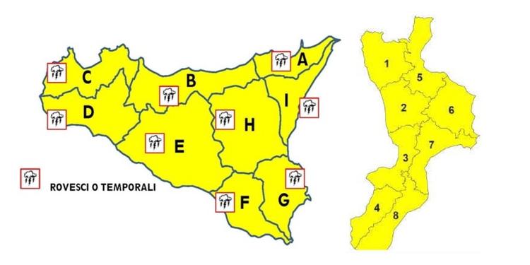 Maltempo: scatta oggi l'allerta gialla in Calabria, Sicilia e Sardegna