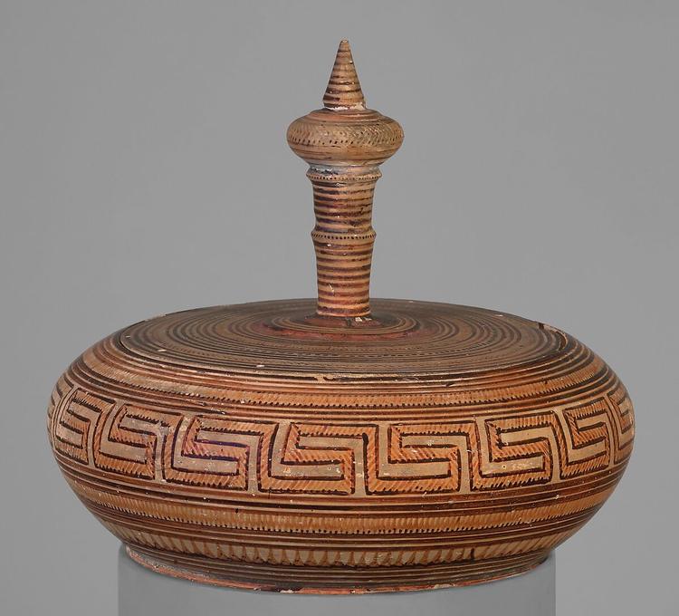 Terracotta container from the mid-eighth century BCE, showing Geometric art