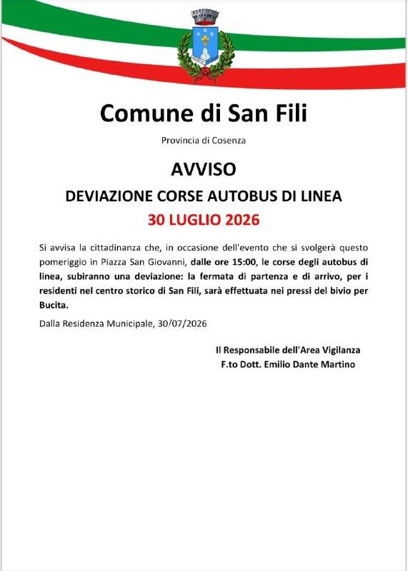 𝐀𝐯𝐯𝐢𝐬𝐨 - 𝐃𝐞𝐯𝐢𝐚𝐳𝐢𝐨𝐧𝐞 𝐜𝐨𝐫𝐬𝐞 𝐚𝐮𝐭𝐨𝐛𝐮𝐬 📍dalle ore 15:00 del 30 luglio