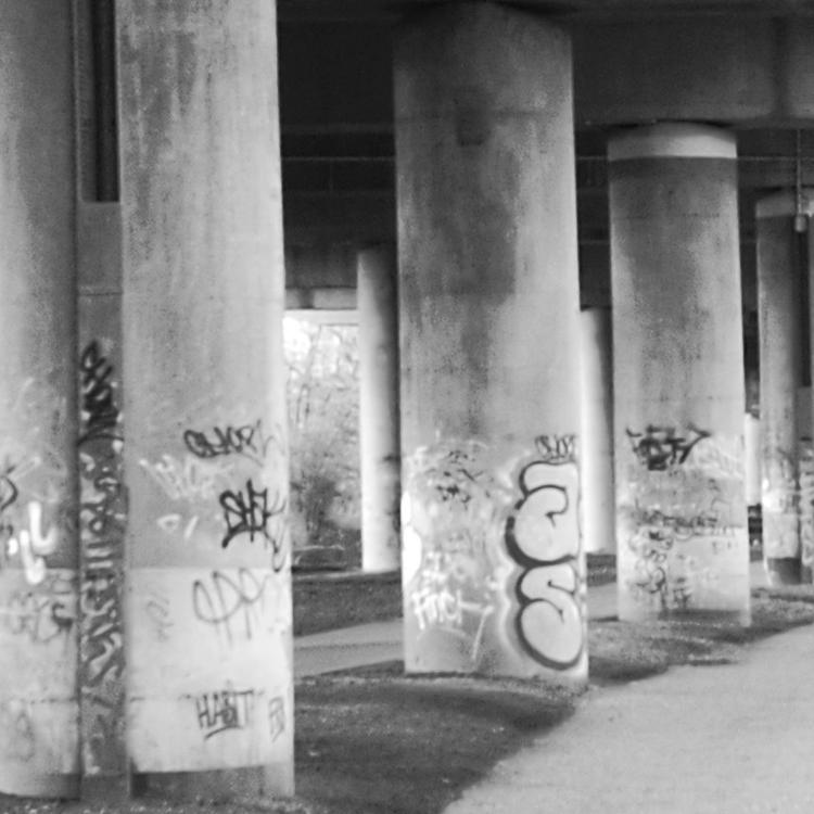 Our very own black and white photo of part of the underneath side of Spaghetti Junction!