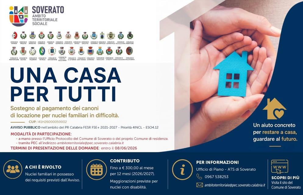 #ComuneGasperina 🔵 UNA CASA PER TUTTI  🔷 Pubblicato un avviso per il sostegno al pagamento dei canoni di locazione per...