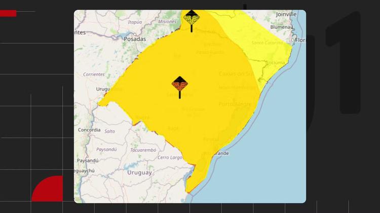 Temporais com granizo e ventos acima de 90 km/h colocam todo o RS em alerta nesta quinta-feira