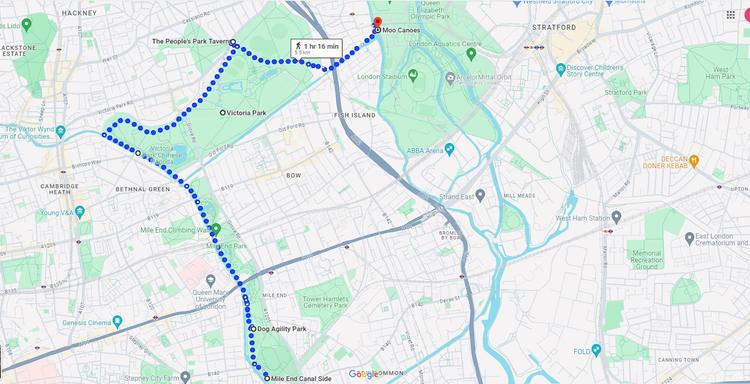 Route overview of the 5.5km Dog-friendly run London