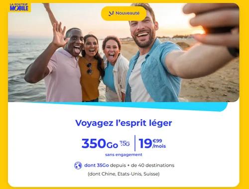 🔖 La Poste Mobile, forfait Voyage illimité/350Go à 20€/mois