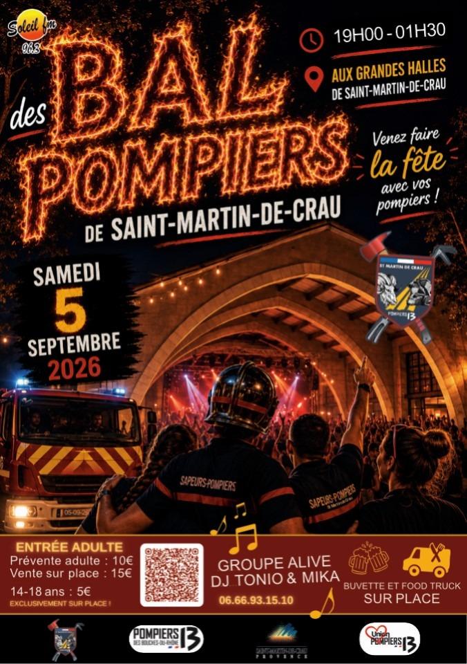 LE BAL DES POMPIERS À SAINT MARTIN DE CRAU CE SAMEDI 5 SEPTEMBRE 2026