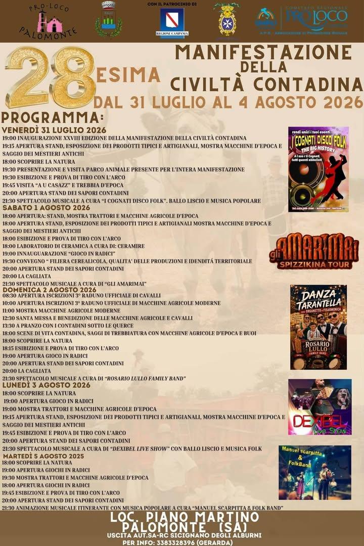 📍 Dal 31 luglio al 4 agosto, la 28esima "Manifestazione della Civiltà Contadina" organizzata dalla Pro Loco di Palomont...
