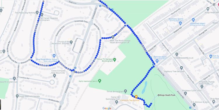 Part 4 of the 7.8km Dog-friendly Three Parks Run to King's Heath Park 