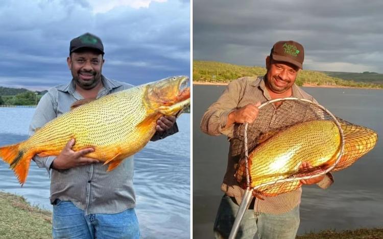 Pescador fisga dourado de mais de 18kg em lago, em Jataí