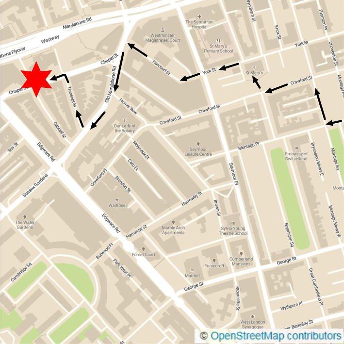 Part 5 of the London Marylebone Walk into Gloucester Place mews, Crawford Street, York Street onto Chapel Street