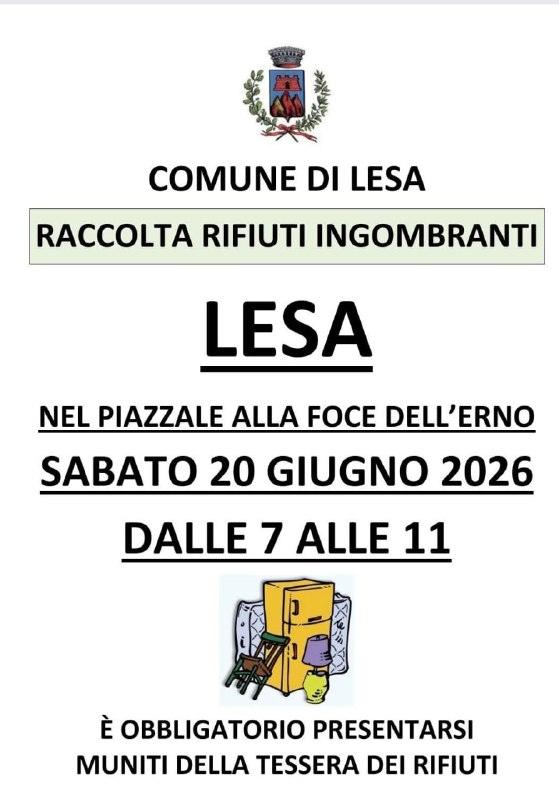 Raccolta Rifiuti Ingombranti sabato 20 giugno.