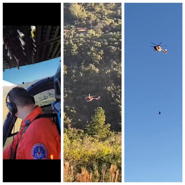 Mulher é resgatada de helicóptero após sofrer queda durante trilha em distrito de Nova Lima; VÍDEO