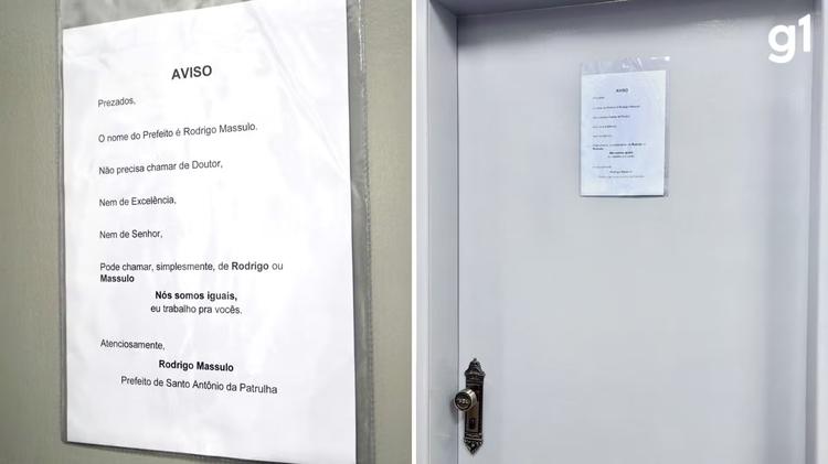 Nem doutor nem excelência: Prefeito viraliza com aviso na porta do gabinete no RS: 'Eu trabalho pra vocês'
