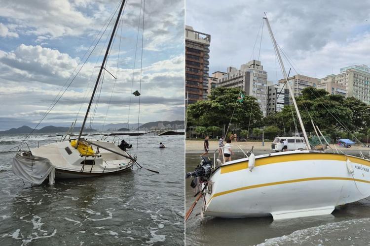Tripulantes são resgatados após veleiro virar durante ventania no litoral de SP