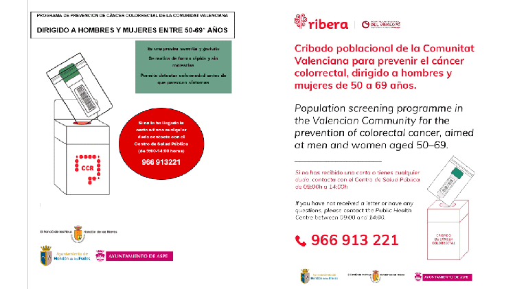 #Aspe: La Concejalía de Sanidad insiste en la importancia de la detección precoz en los programas de cribado de cáncer