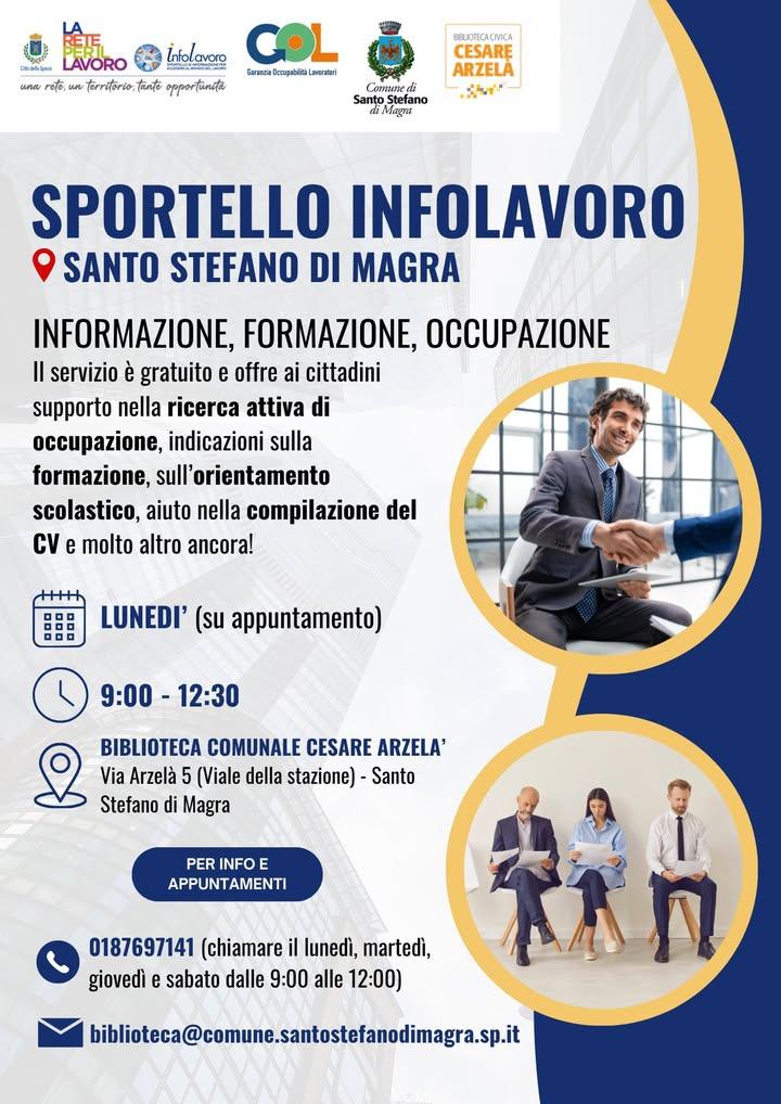 SPORTELLO INFOLAVORO Ogni lunedì dalle 9.00 alle 12.30 su appuntamento presso la Biblioteca Comunale. Per info e appunta...