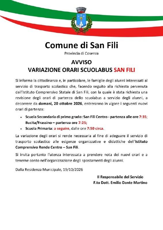 𝐀𝐯𝐯𝐢𝐬𝐨 - 𝐕𝐚𝐫𝐢𝐚𝐳𝐢𝐨𝐧𝐞 𝐨𝐫𝐚𝐫𝐢 𝐬𝐜𝐮𝐨𝐥𝐚𝐛𝐮𝐬 📍 da domani, 20 ottobre