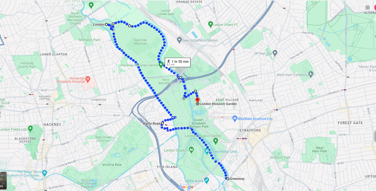 Route overview of the 8km Olympic Stratford Walk