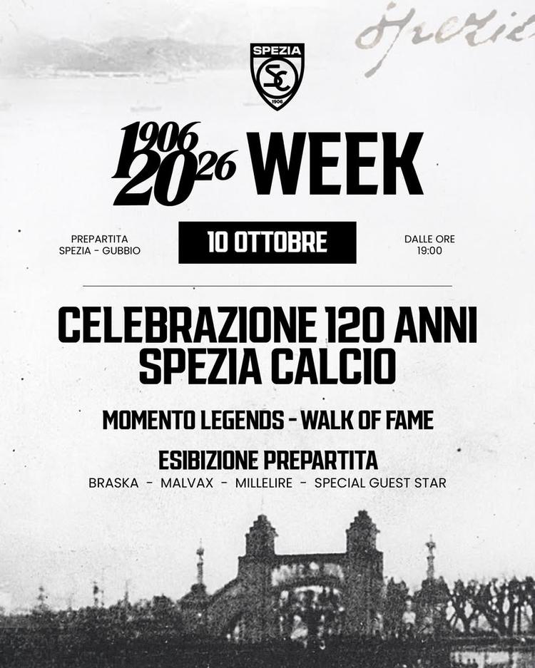 La 1️⃣2️⃣0️⃣ 𝙒𝙀𝙀𝙆 entra nel vivo! 🦅🤍 🗓️ Sabato 10 ottobre, nel pre-match di Spezia-Gubbio, ci aspetta la celebraz...