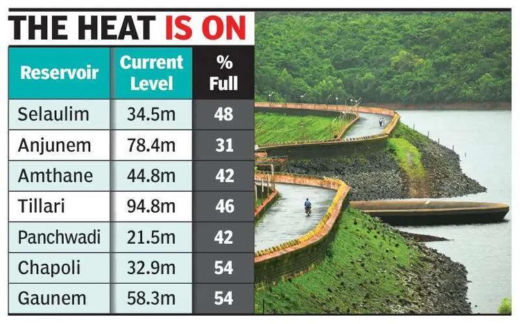 Water levels in reservoirs across Goa dip to below 50% of capacity