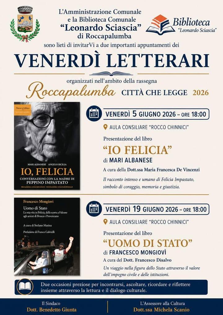 📚✨ Roccapalumba Città che Legge 2026 ✨📚 L’Amministrazione Comunale e la Biblioteca Comunale “Leonardo Sciascia” sono l...