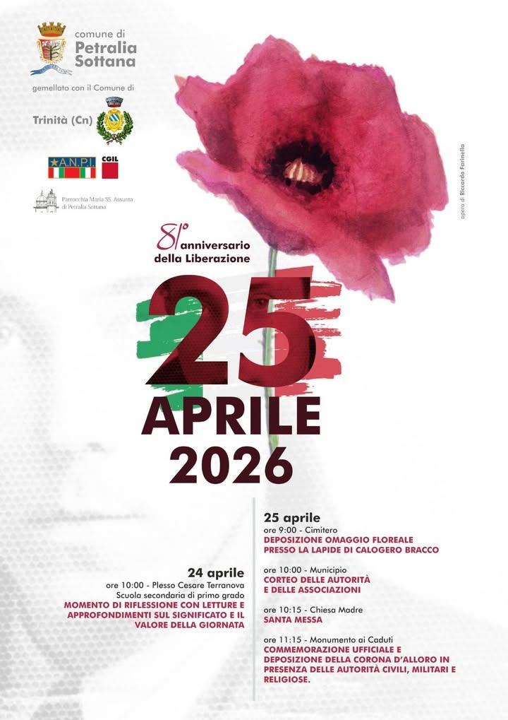 🌺  81° ANNIVERSARIO DELLA LIBERAZIONE  🌺  🗓 25 APRILE 2026 SABATO  In locandina il programma completo delle giornate...