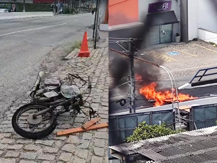 Moto pega fogo e motociclista fica ferido em acidente na Salgado Filho, em Natal